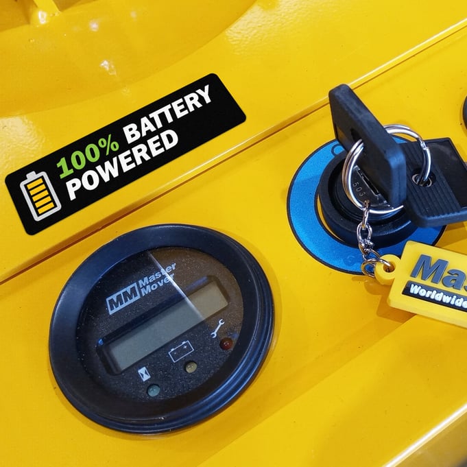 Close up of an electric tug on/off key and battery display